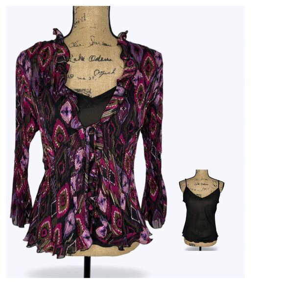 Notations 2 Piece Sheer Ruffle Tie Front Top Sz M Y2K Indie Festival Artsy Vtg - Picture 1 of 16